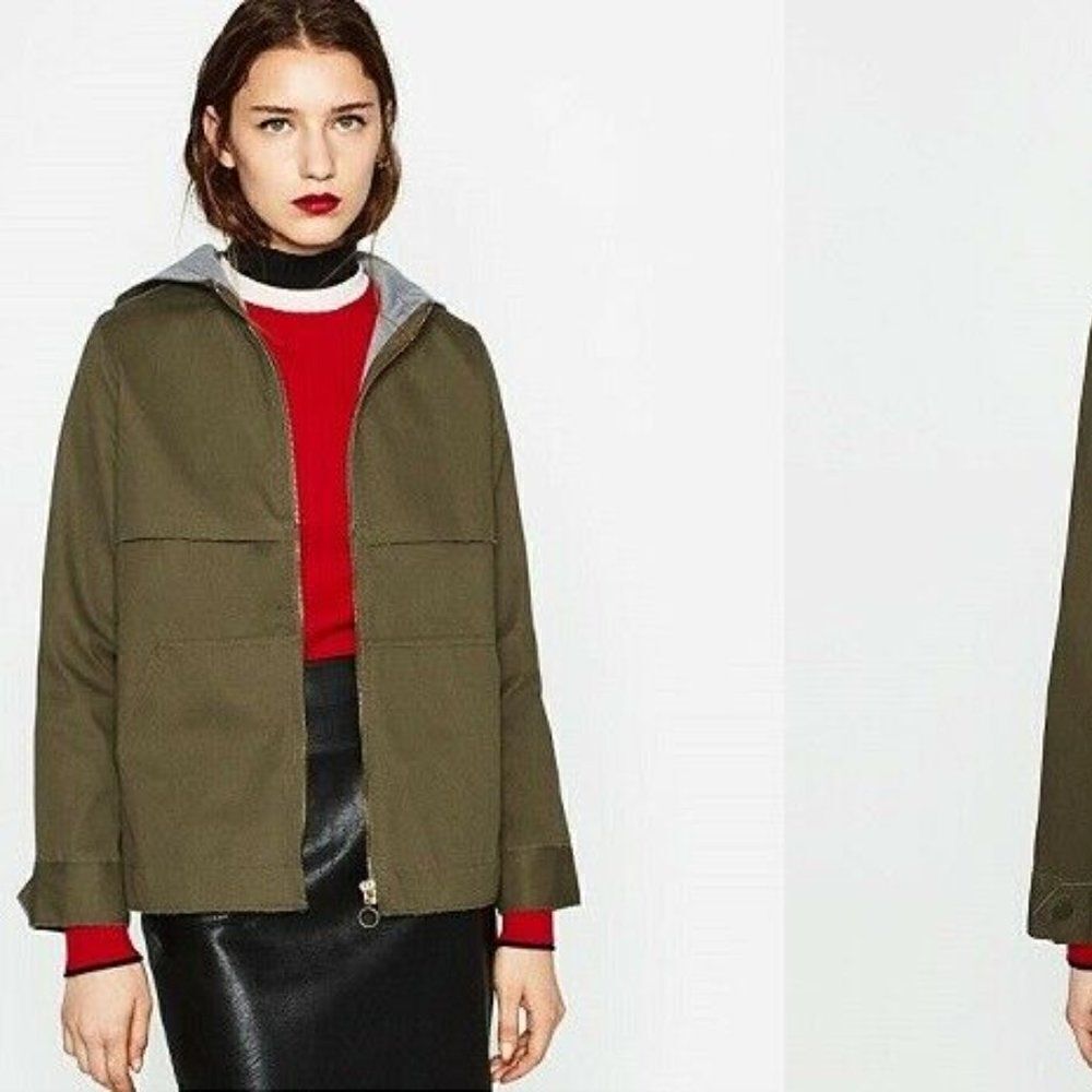 Zara Womens JacketâCoatâBoxyâfitâHoodedâArmyâGreen